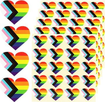 500 kosov vodoodpornih LGBT nalepk z barvitimi srčki in mavrično zastavo tipa A