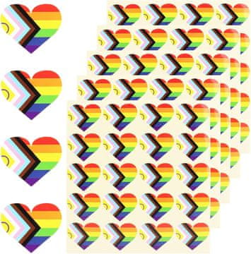 500 kosov vodoodpornih LGBT nalepk z barvitimi srčki in mavrično zastavo tipa B