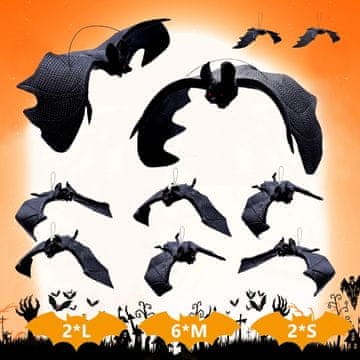 Dekorativni 3D gumijasti netopirji Halloween dekoracija, netopir - 10 kosov