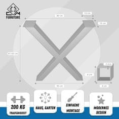 CM Furniture 2 kosa antracitnih kovinskih nog za mizo, višina 40 cm, širina 30 cm, podnožje mize, jeklene noge v obliki črke X, enostavna montaža DIY za klop, jedilnico, klubsko mizico, vrtno mizo