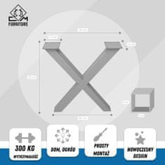 CM Furniture 2 kosa antracitnih kovinskih nog za mizo, višina 72 cm, širina 60 cm, podnožje mize, jeklene noge v obliki črke X, enostavna montaža DIY za klop, jedilnico, klubsko mizico, vrtno mizo