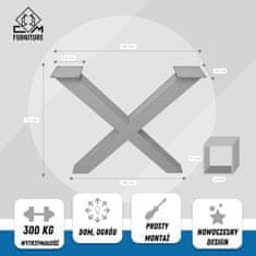 CM Furniture 2 kosa antracitnih kovinskih nog za mizo, višina 72 cm, širina 80 cm, podnožje mize, jeklene noge v obliki črke X, enostavna montaža DIY za klop, jedilnico, klubsko mizico, vrtno mizo