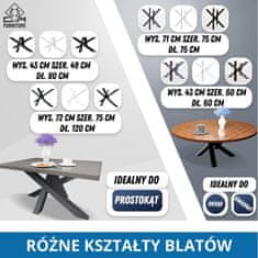 CM Furniture Črne kovinske noge za mizo Spider - Višina 72 cm, X-oblikovan okvir - 72 x 75 x 120 cm - Konferenčna miza Loft, sestava za eno osebo