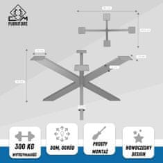 CM Furniture Noga za klubsko mizico iz profilov - bela - višina 43 cm - 50x43x80 cm - (Profil 60x30 mm) kovinska noga, pajkova noga, podnožje mize - Mizica za kavč, kuhinjska miza, vrtna miza