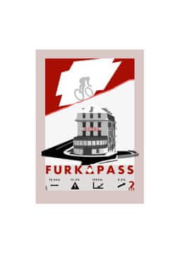 Kolesarski plakat Furkapass ZAKAJ TAM? 21 cm x 30 cm