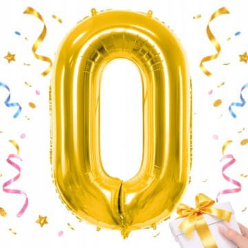 GR FOLIJA BALON ŠTEVILKA 0 ZLAT 66 cm DEKORACIJA ZA ROJSTNODNEVNO ZABAVO ZLAT