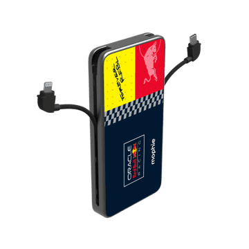 Mophie Powerstation Plus 10K Red Bull Racing - prenosna baterija s kapaciteto 10000 mAh, integriran kabel USB-C in Lightning (1x vrata USB-C)
