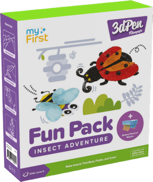 myFirst 3dPen Make Filaments Fun Pack - ustvarjalni komplet za 3dPen, vključuje 5 šablon, 13 PCL filamentov (26 m), premično baterijsko podlago, termoplastično folijo (pustolovščina z žuželkami)