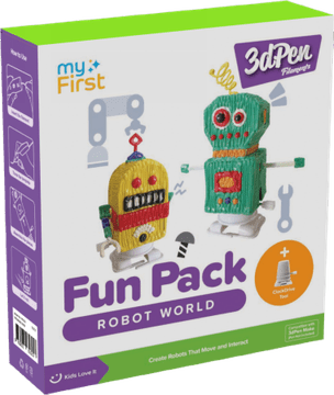 myFirst 3dPen Make Filaments Fun Pack - ustvarjalni komplet za 3dPen, vključuje 5 šablon, 12 PCL filamentov (25 m), navojni pogon za modele, termoplastično folijo (svet robotov)