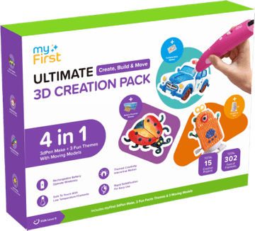 myFirst 3dPen Make Creator Kit - ustvarjalni 3D komplet, vključuje 3dPen Make pisalo, 3 tematske komplete, 3 premične modele in PCL (rdeče) polnila
