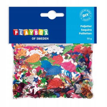 PLAYBOX Barvite bleščice mešanice oblik dekoracija DIY okrasek 50g