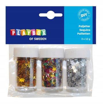 PLAYBOX Zvezdice iz bleščic, solnica, zvezdice, 3 x 12 g