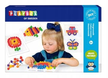 PLAYBOX Barvita mozaična plošča + gobe 120 kosov 3+