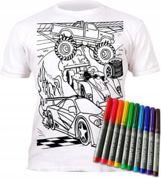 Majica za slikanje CARS + 10 pralnih flomastrov 5-6 let
