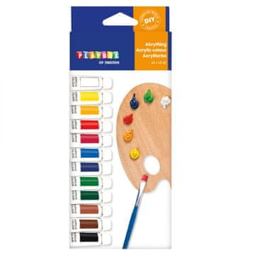 PLAYBOX Komplet večbarvnih akrilnih barv v tubah 12 ml, 12 kosov