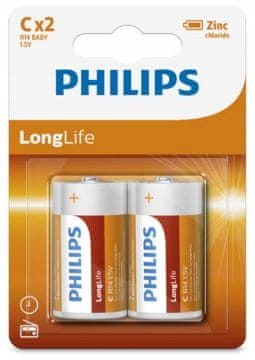 Philips Baterije LongLife C, 2 kosa