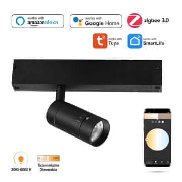 LED žaromet WiFi Zigbee ZOOM 7W za magnetne tirnice SMART TRACK 230VAC 3000-6000K zatemnljiv nastavljiv kot snopa