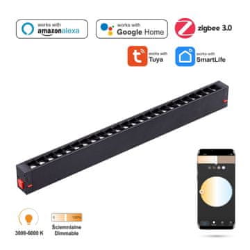 WiFi Zigbee rešetka LED linearni reflektor 18W za magnetne tirnice SMART TRACK 230VAC 3000-6000K zatemnljiv