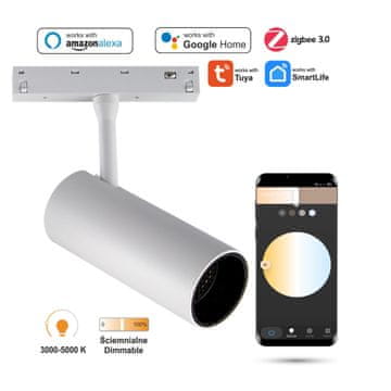 Bela LED WiFi Zigbee tirna svetilka 30W za magnetne tirnice SMART TRACK 48VDC 3000-5000K zatemnljiva