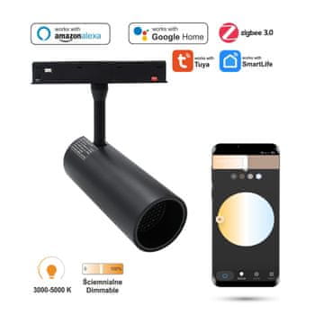 WiFi Zigbee tirni LED reflektor 12W za magnetne tirnice SMART TRACK 48VDC 3000-5000K zatemnljiv