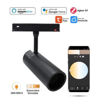 WiFi Zigbee tirni LED reflektor 30W za magnetne tirnice SMART TRACK 48VDC 3000-5000K zatemnljiv
