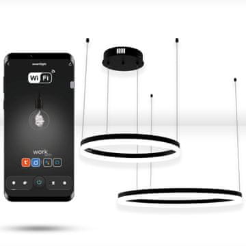 WiFi Tuya okrogla svetilka 60 cm + 40 cm LED črna viseča obročasta okrogla svetilka