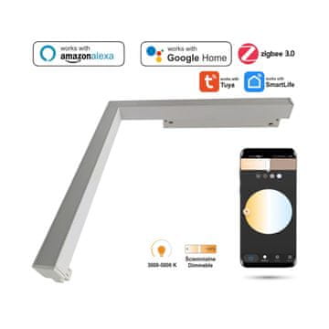 Vodoravna kotna LED linearna svetilka WiFi Zigbee Ultron 16W bela za magnetne tirnice SMART TRACK 48VDC 3000-6500K zatemnljiva