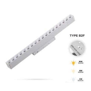 Bela linearna reflektorska svetilka z mrežico 18W 3CCT tip B2F za magnetne tirnice SMART TRACK 48VDC