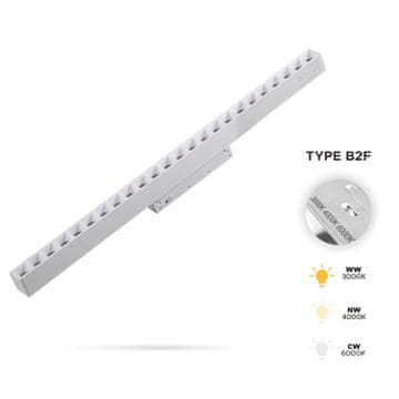 Bela linearna reflektorska svetilka z mrežico 24W 3CCT tip B2F za magnetne tirnice SMART TRACK 48VDC