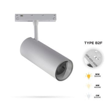 Bela LED tirna svetilka 20W 3CCT tip B2F za magnetne tirnice SMART TRACK 48VDC