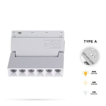 Nastavljiv beli LED linearni reflektor 6W 3CCT tip A za magnetne tirnice SMART TRACK 48VDC