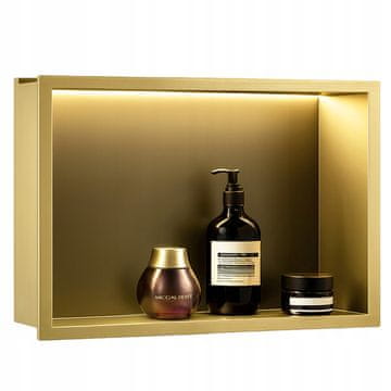 REA Vgradna polica z LED osvetlitvijo, brušeno zlato, podometna, 45x30x10 cm