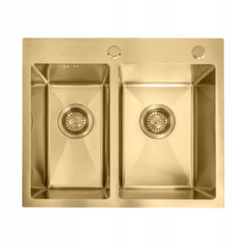 REA Vgradno pomivalno korito Toby Gold Brushed z dvojno posodo 56 x 48 cm, zlato