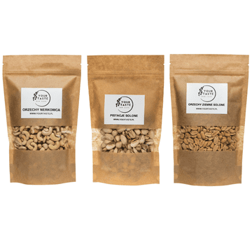 Komplet - soljeni pistacije 500g + indijski oreščki 500g + soljeni arašidi 500g