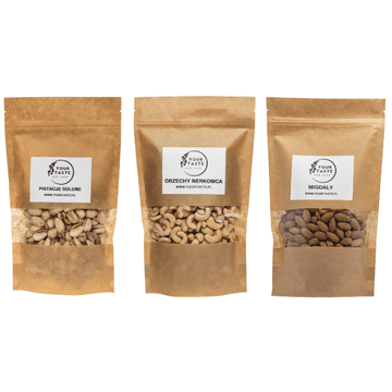 Komplet - soljene pistacije 500g + indijski oreščki 500g + mandlji 500g