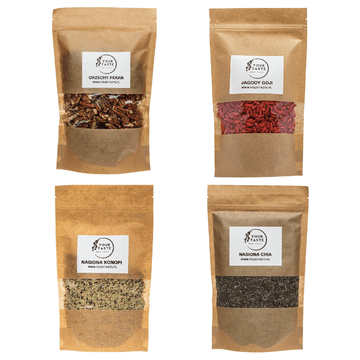 Komplet superživil - pekan orehi 500 g + goji orehi 500 g + konopljina semena 500 g + chia semena 500 g