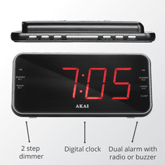 Akai Radioura ACR-3899, AM/FM, PLL, 40 postaj, dvojni alarm, USB, AUX, LED