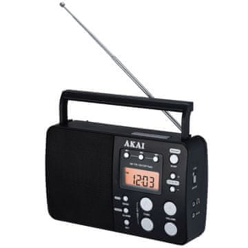 Akai Prenosni radio APR-200, 1 W RMS, FM/AM/SW, AUX, 75 postaj, črne barve