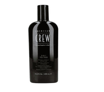 American Crew 3-v-1 šampon, balzam in gel za prhanje z vonjem čajevca 450 ml