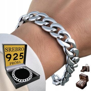 SREBRNA Moška zapestnica SREBRO 925 Debela 13 mm Diamantno pozlačena