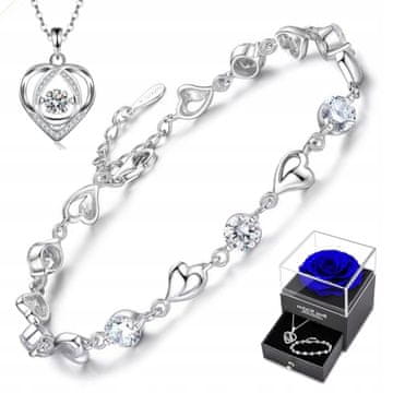 Ženska srebrna zapestnica s srcem DIAMOND darilo + komplet ogrlice