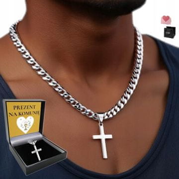 SREBRNA VERIGA S KRIŽEM MOŠKA CELOTNA VERIGA Z DIAMANTNIM KRIŽEM