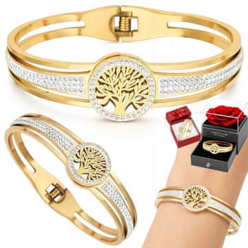 Ženska zlata zapestnica s cirkoni Drevo sreče DIAMOND Modna