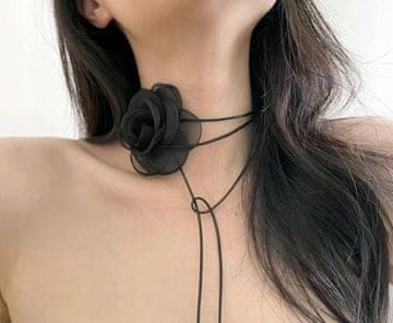 Črna ženska ogrlica CHOKER na traku, ogrlica z rožico in vrtnico na vratu, elegantna