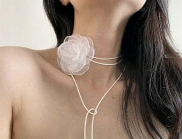 bela ženska ogrlica CHOKER na traku, ogrlica z rožico, VRTNICA na vratu, elegantna