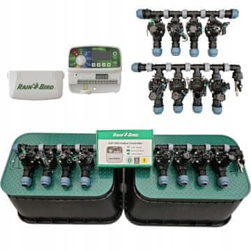 Komplet Rain Bird z 8 postajami: razdelilnik s kompresorjem, TM2, 2 jaška, PE 25