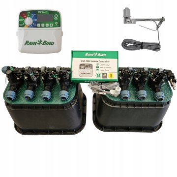 Komplet Rain Bird s 7 postajami: razdelilnik s kompresorjem, TM2, RSDBex, 2 jaška, PE 25