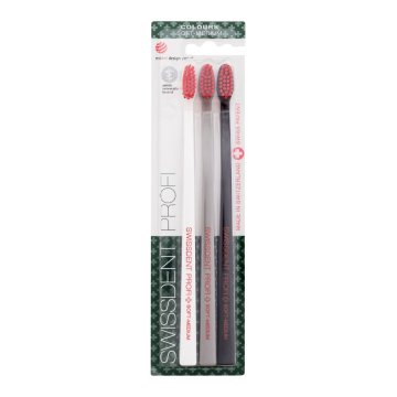 Swissdent Profi Colours Trio Soft-Medium srednje mehka zobna ščetka 3 kos odtenek White, Grey, Black