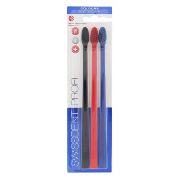 Swissdent Profi Colours Trio Soft-Medium srednje mehka zobna ščetka 3 kos odtenek Black, Red, Blue