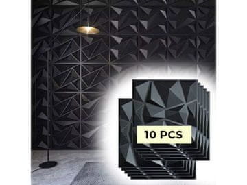 Cool Mango 3D stenske nalepke za sodoben videz, črne PVC plošče 30 × 30 cm, 10 kosov